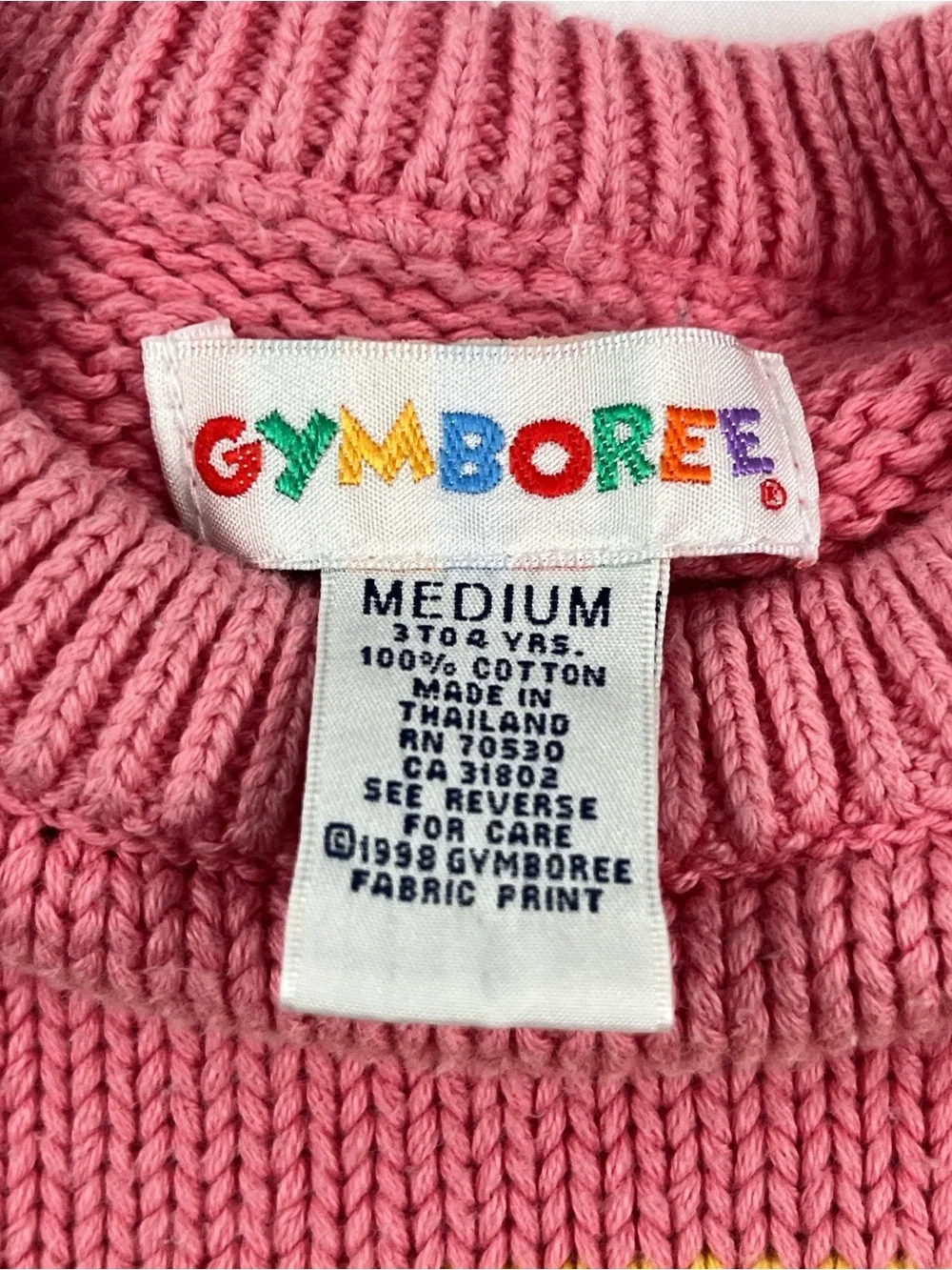 Gymboree 1998 Pink Cotton Flower Knit Vintage Sweater 3-4 M